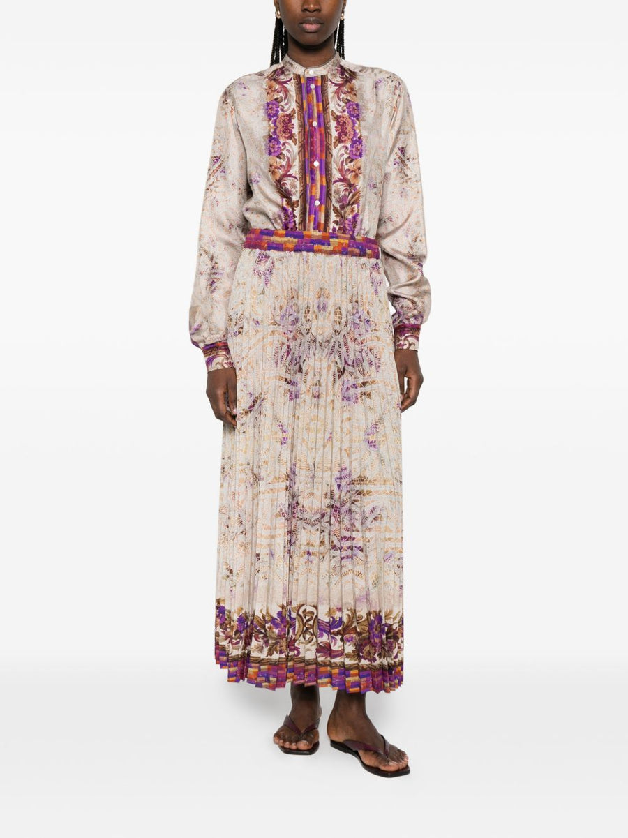 Pierre Louis Mascia Floral Printed Skirt Elegant Pleated Silhouette With Elastic Waist For Women