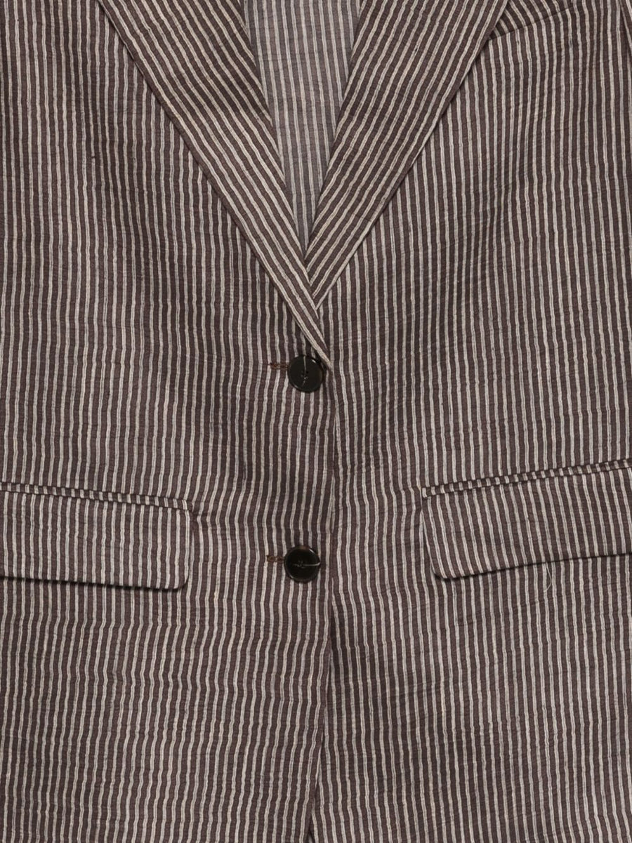 Alysi Linen Blend Blazer For Women Polished Breathable Single Breasted Jacket With Brown Striped Front