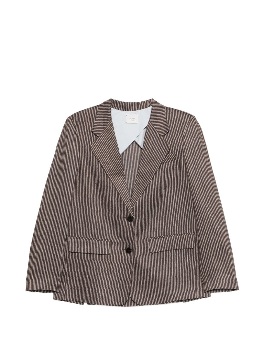 Alysi Linen Blend Blazer For Women Polished Breathable Single Breasted Jacket With Brown Striped Front