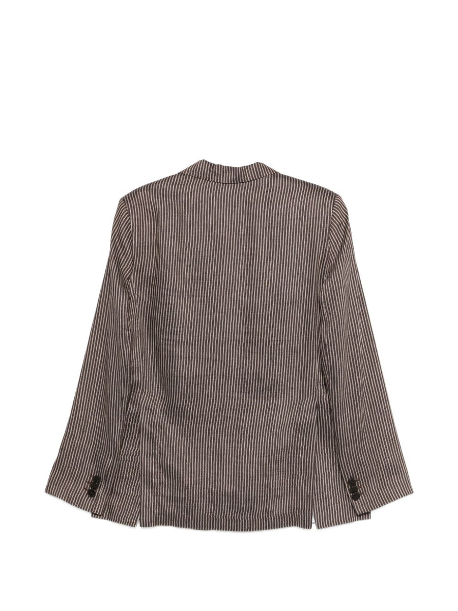 Alysi Linen Blend Blazer For Women Polished Breathable Single Breasted Jacket With Brown Striped Front