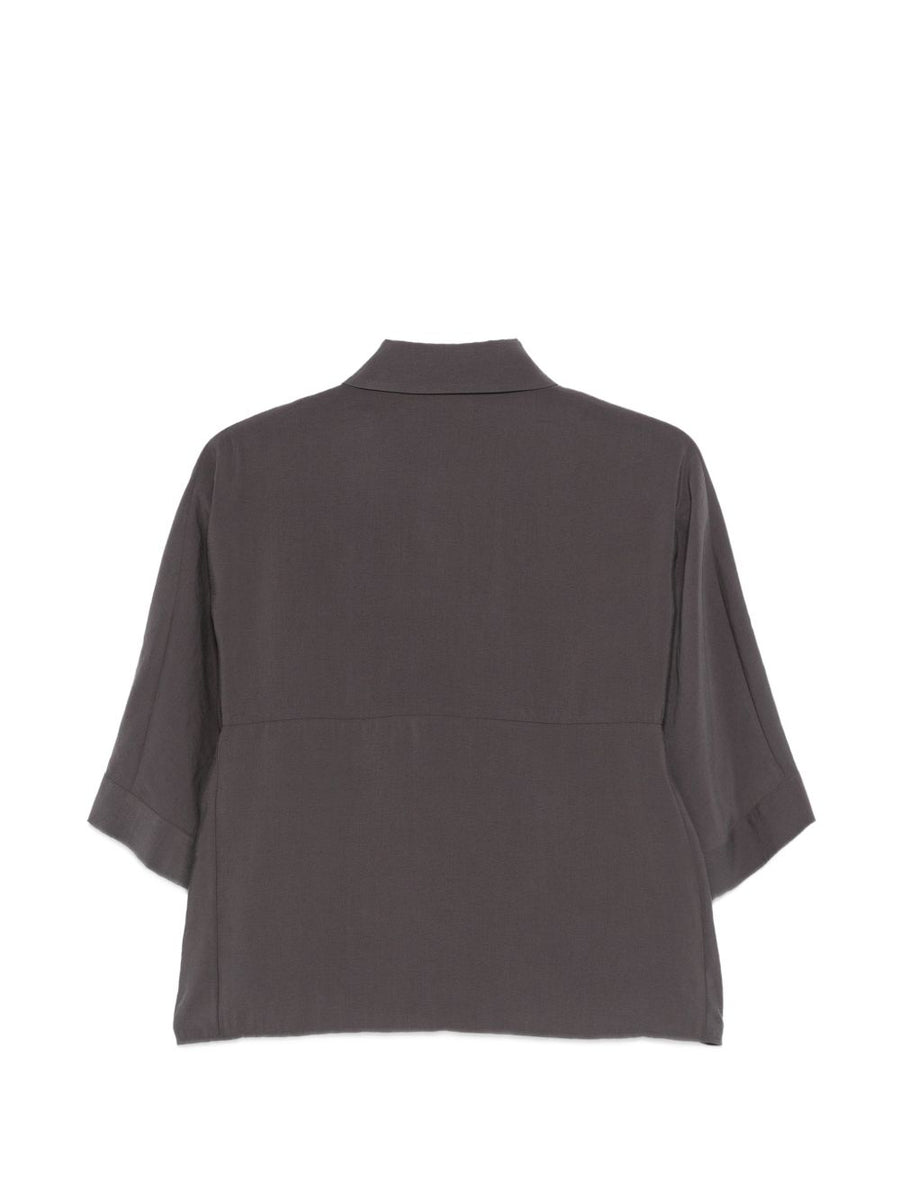 Alysi Women Grey Luxe Short Sleeve Shirt With Boxy Fit And Concealed Button Fastening