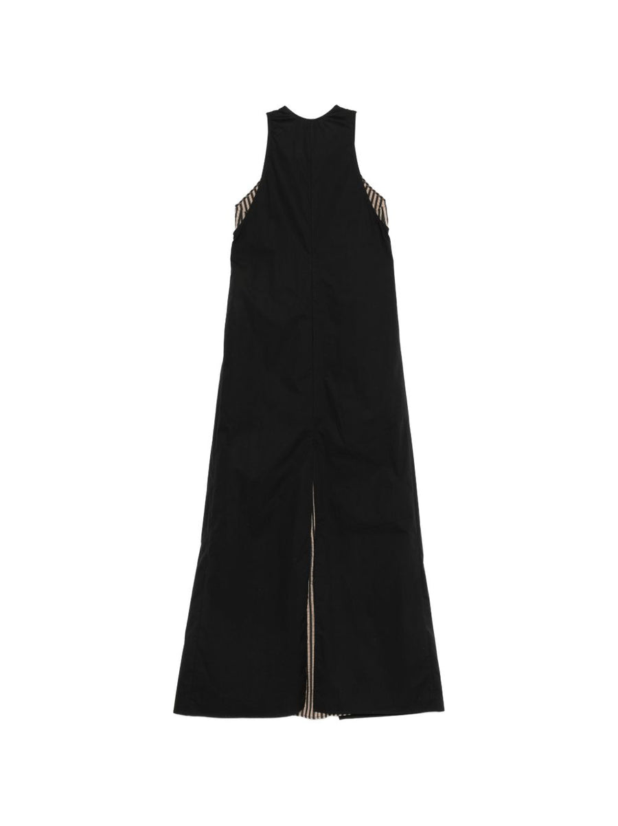 Alysi Striped Long Dress For Women With V Neck Sleeveless Draped Breathable Cotton Viscose Silk Blend