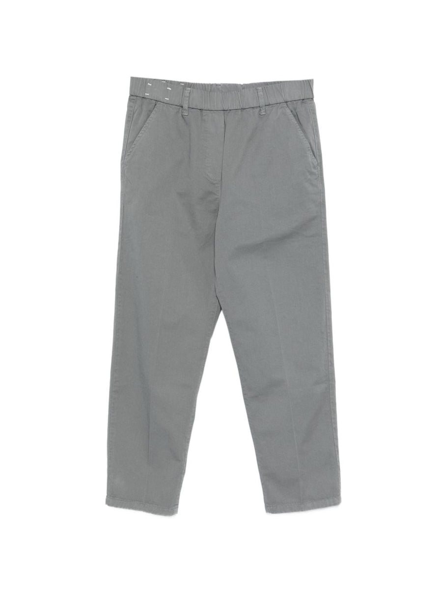 Alysi Cotton Trousers For Women Elastic Waistband 100 Percent Cotton Grey Minimalist Everyday Wear