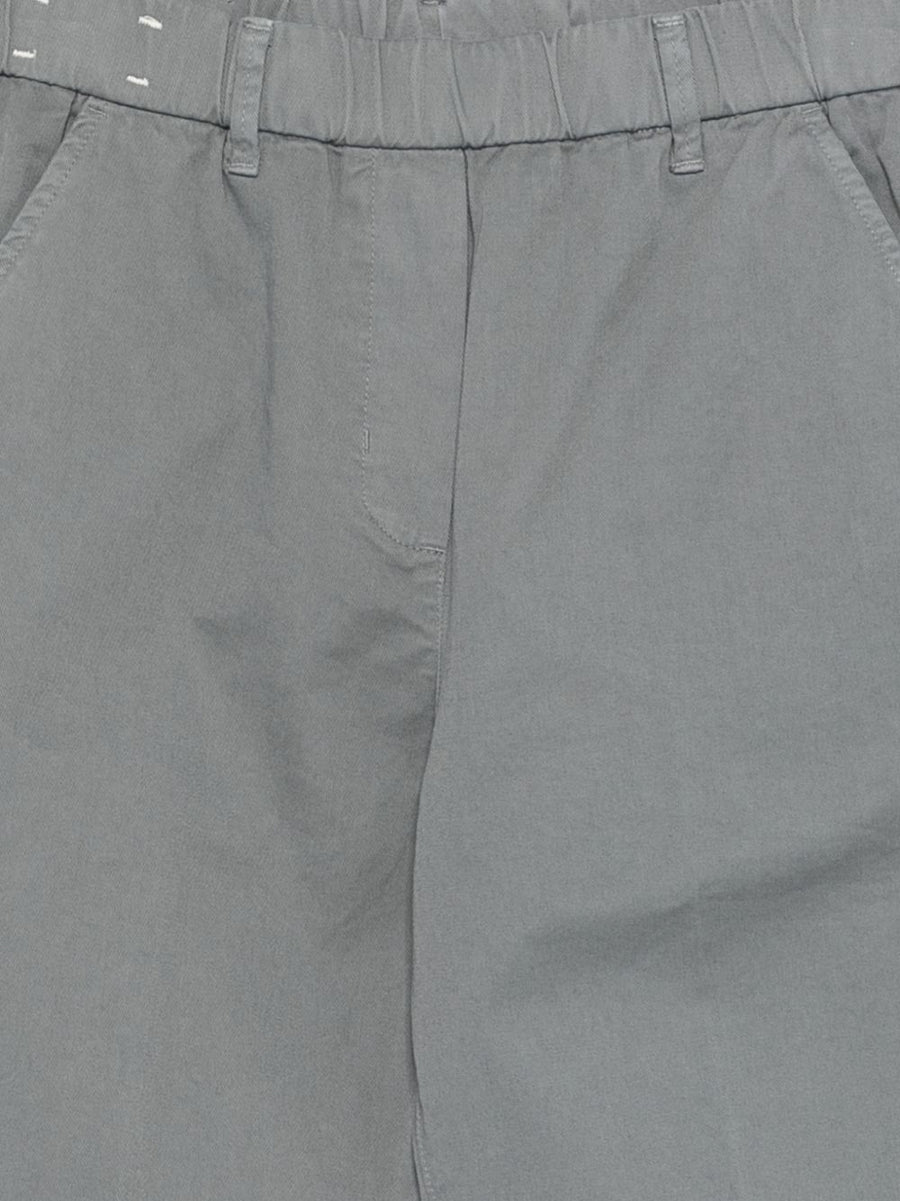 Alysi Cotton Trousers For Women Elastic Waistband 100 Percent Cotton Grey Minimalist Everyday Wear