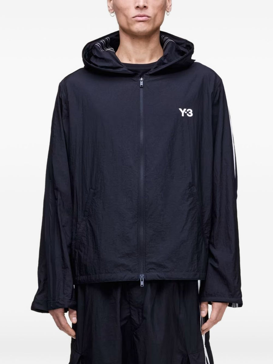 Y-3 Logo Zipped Hoodie For Men Premium Black Polyamide Topwear With Full Zip For Everyday City Style