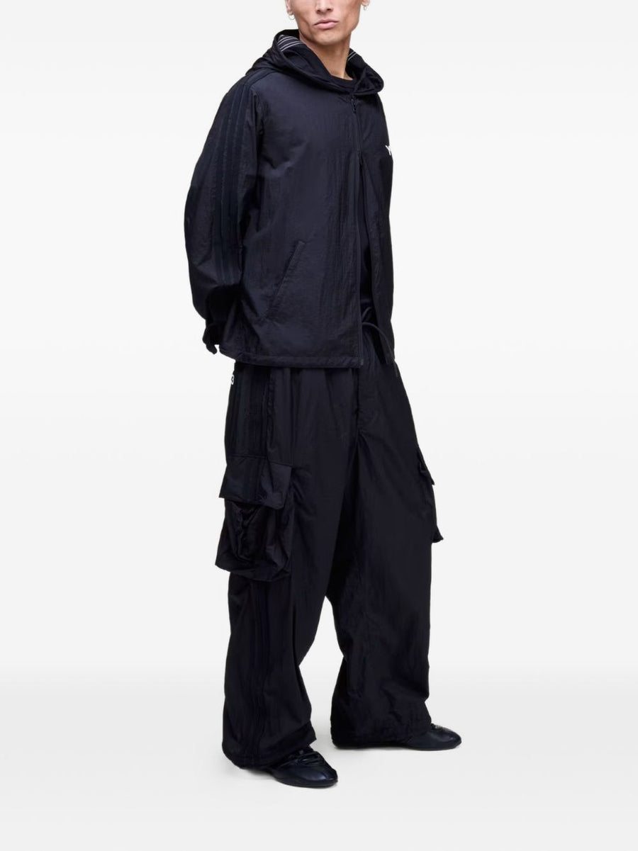 Y-3 Logo Zipped Hoodie For Men Premium Black Polyamide Topwear With Full Zip For Everyday City Style
