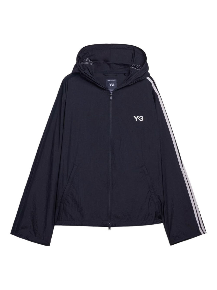 Y-3 Logo Zipped Hoodie For Men Premium Black Polyamide Topwear With Full Zip For Everyday City Style
