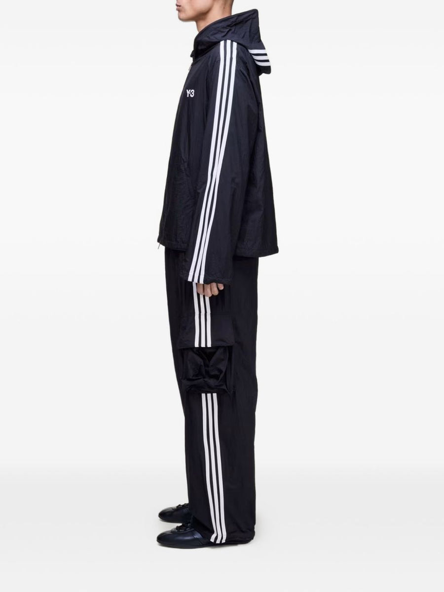 Y-3 Logo Zipped Hoodie For Men Premium Black Polyamide Topwear With Full Zip For Everyday City Style