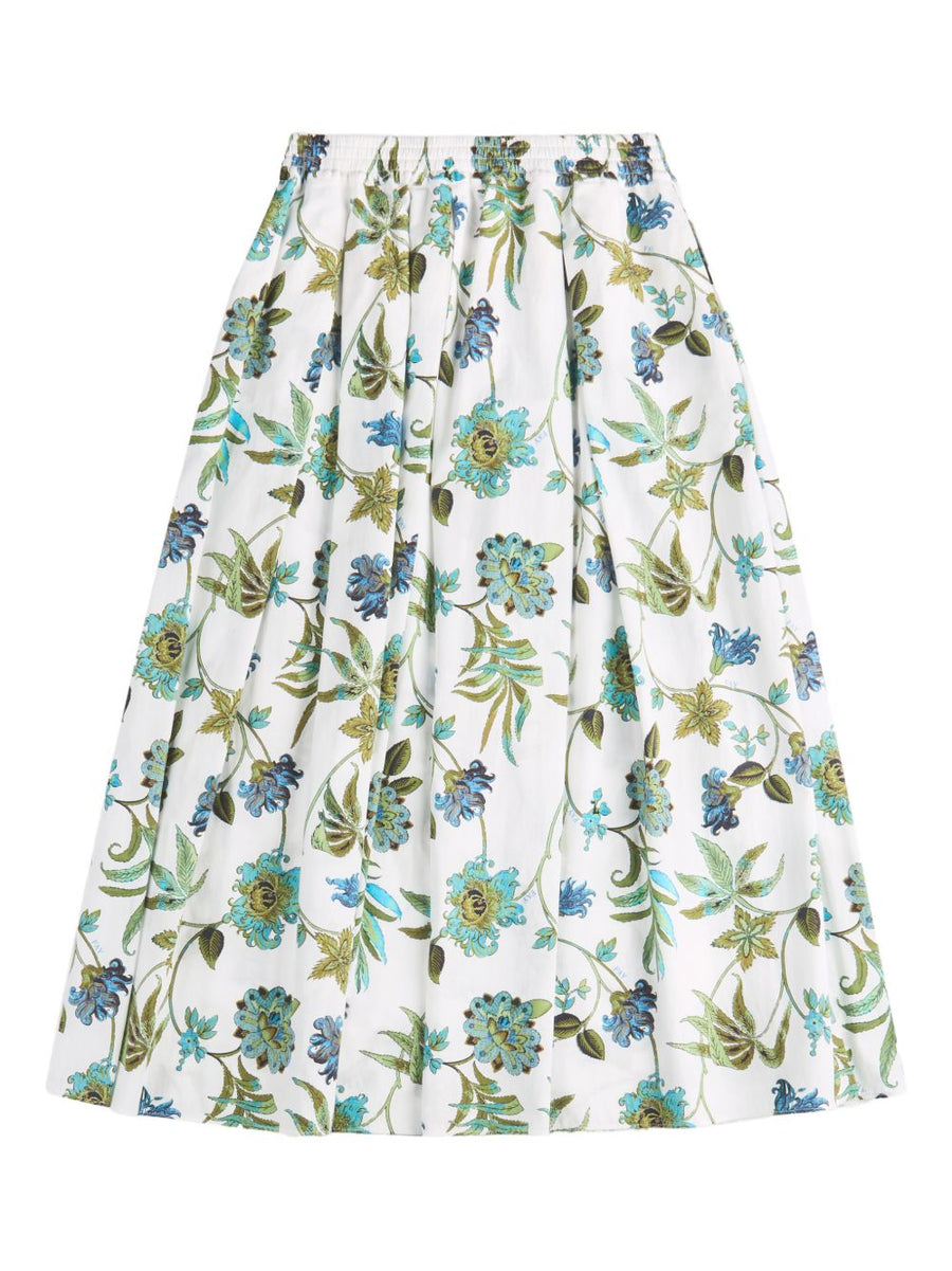 Fay Printed Cotton Skirt For Women With Floral Print Breathable Comfort Elastic Waist And Pockets
