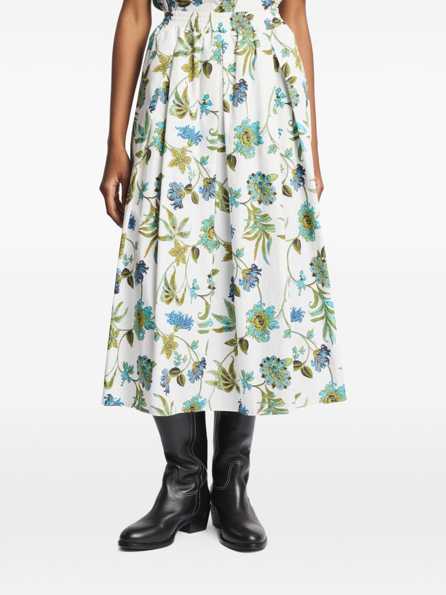 Fay Printed Cotton Skirt For Women With Floral Print Breathable Comfort Elastic Waist And Pockets