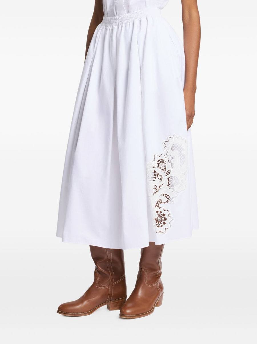 Fay A-Line Cotton Long Skirt With Elastic Waistband And Lace Detail For Women Everyday Wear