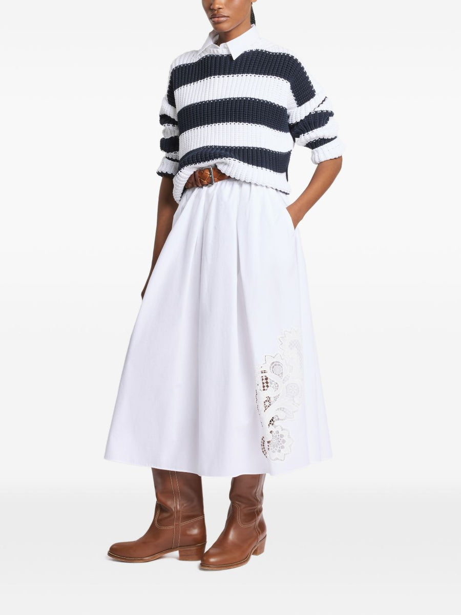Fay A-Line Cotton Long Skirt With Elastic Waistband And Lace Detail For Women Everyday Wear