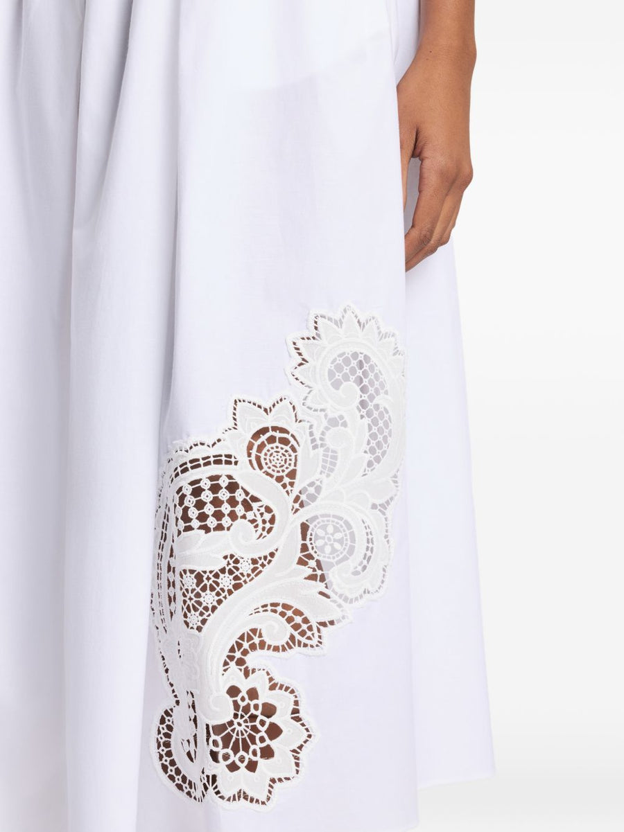 Fay A-Line Cotton Long Skirt With Elastic Waistband And Lace Detail For Women Everyday Wear