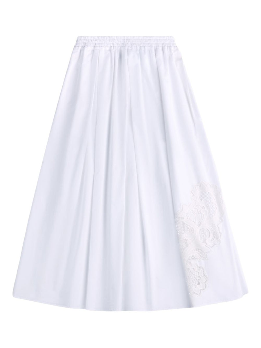 Fay A-Line Cotton Long Skirt With Elastic Waistband And Lace Detail For Women Everyday Wear