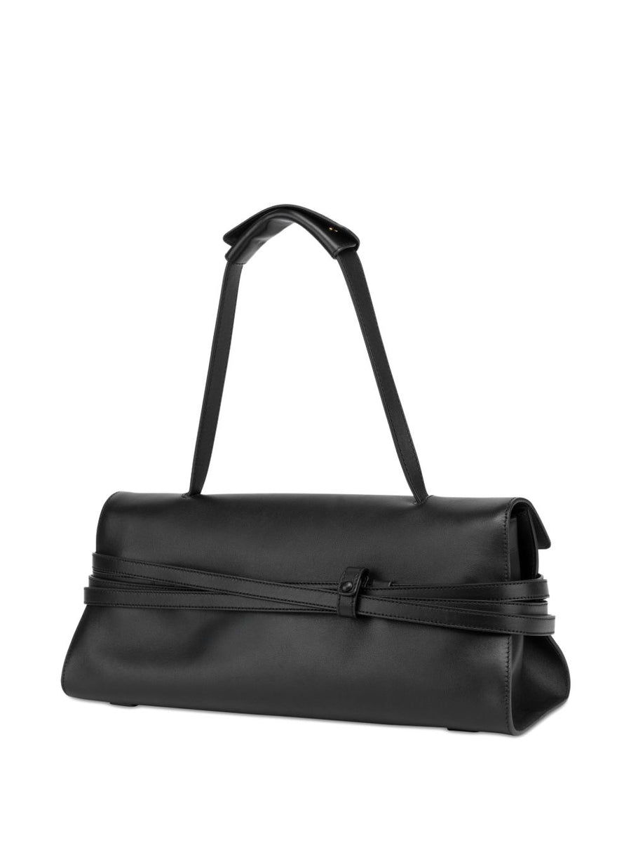 Moschino Tie Me Shoulder Bag Luxurious Compact 100 Percent Sheepskin Top Handle Buckle For Women