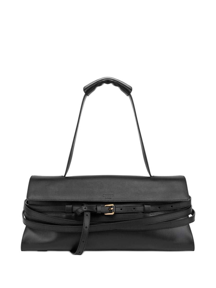 Moschino Tie Me Shoulder Bag Luxurious Compact 100 Percent Sheepskin Top Handle Buckle For Women