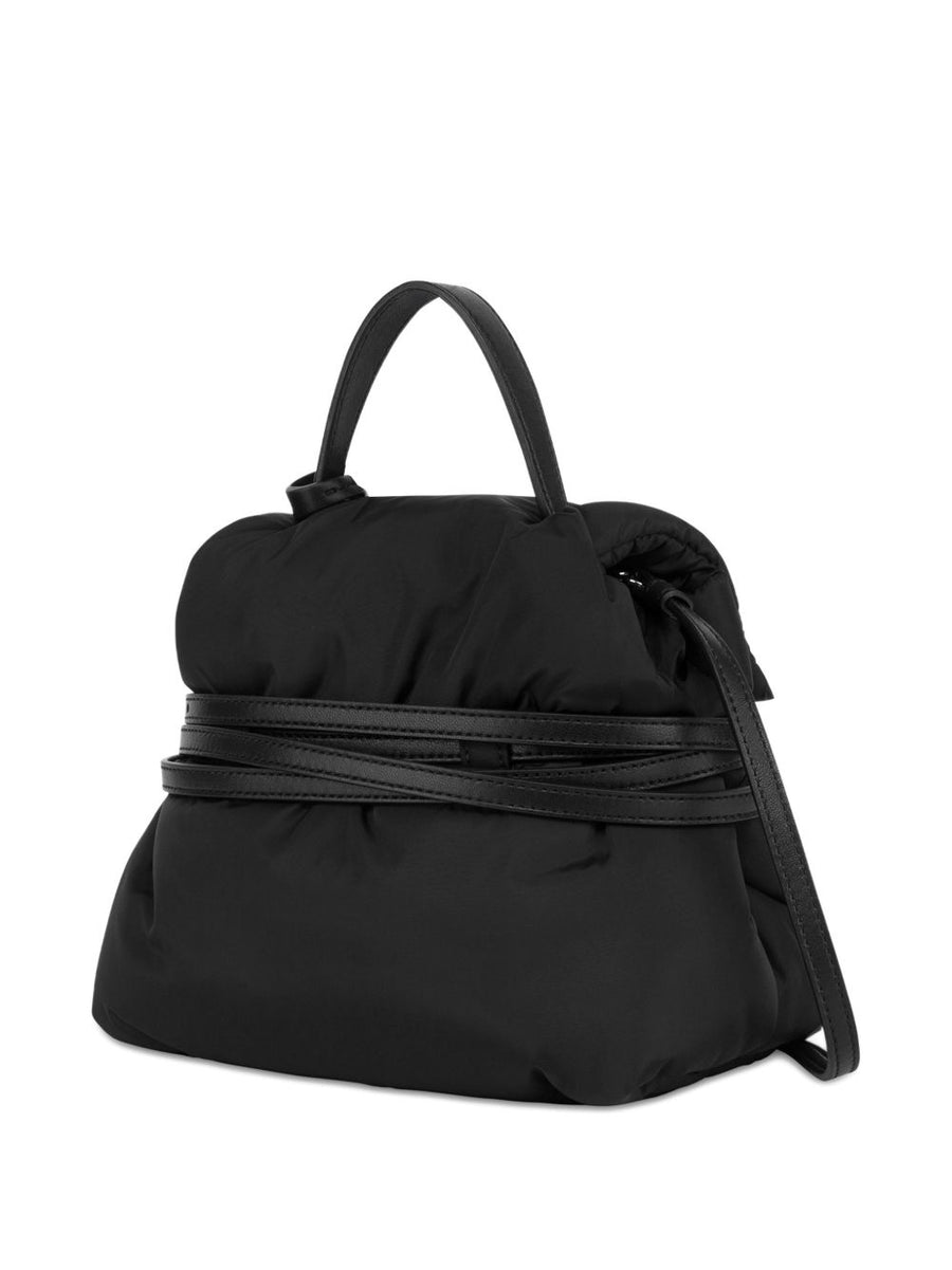 Moschino Tie Me Small Backpack Black For Women Luxury Compact Top Handle Buckle Closure