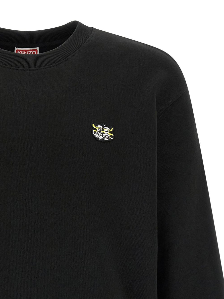 Kenzo Wild Tiger Cotton Sweatshirt For Men Premium Black Iconic Crewneck With Front Patch Logo