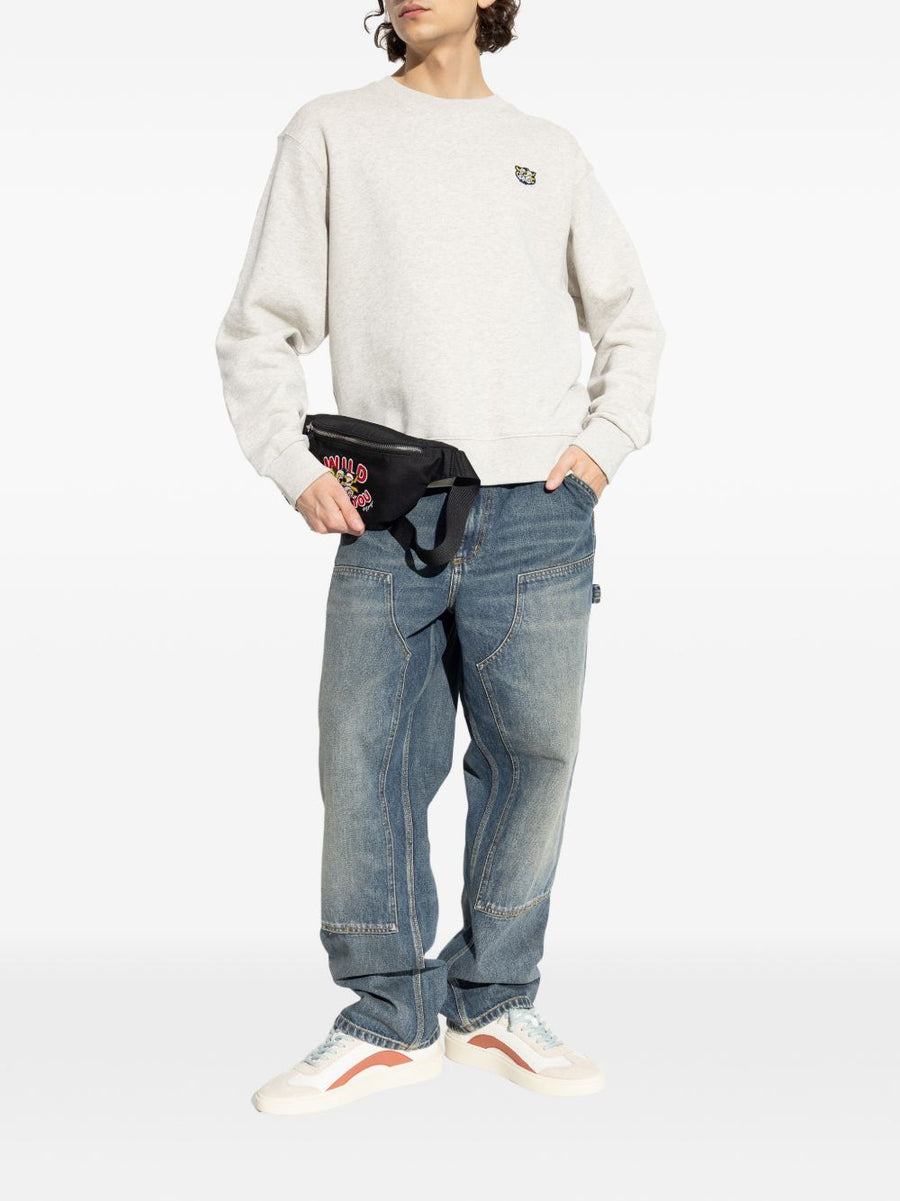 Kenzo Wild Tiger Cotton Sweatshirt For Men With Tiger Applique Grey Crew Neck Premium Quality
