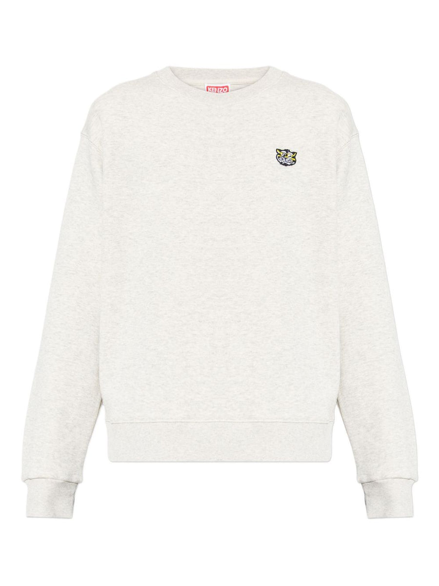 Kenzo Wild Tiger Cotton Sweatshirt For Men With Tiger Applique Grey Crew Neck Premium Quality