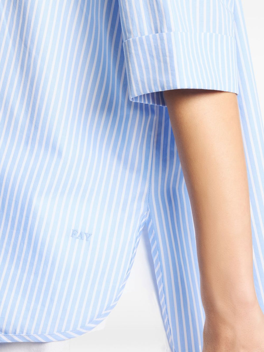 Fay Cotton Shirt Women Light Blue Striped Button Front Stretch Cotton Blend Versatile Workwear To Casual