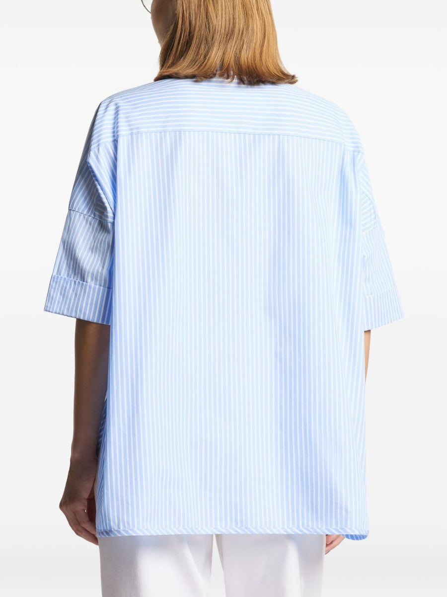 Fay Cotton Shirt Women Light Blue Striped Button Front Stretch Cotton Blend Versatile Workwear To Casual