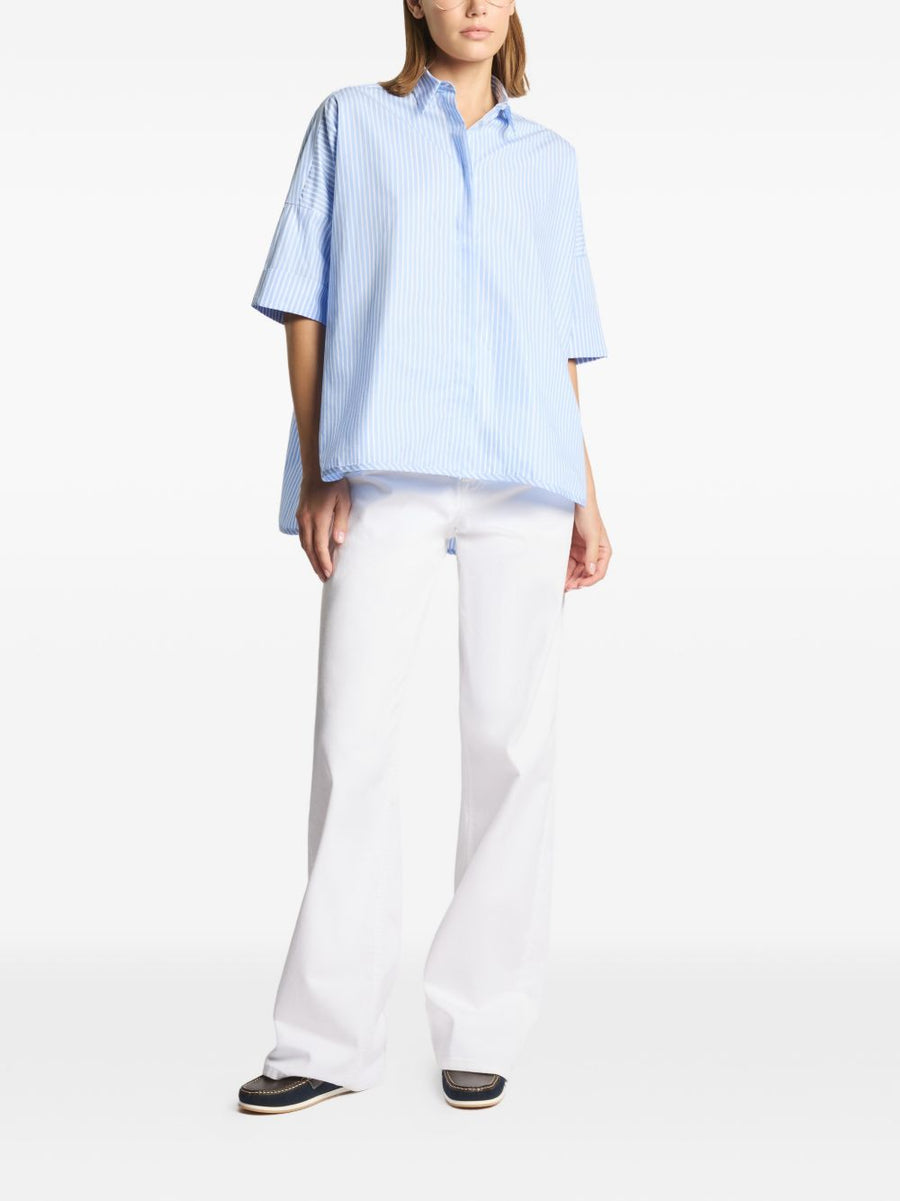 Fay Cotton Shirt Women Light Blue Striped Button Front Stretch Cotton Blend Versatile Workwear To Casual