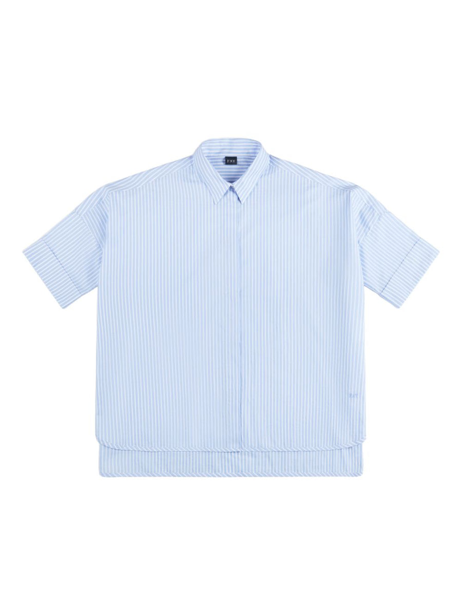 Fay Cotton Shirt Women Light Blue Striped Button Front Stretch Cotton Blend Versatile Workwear To Casual