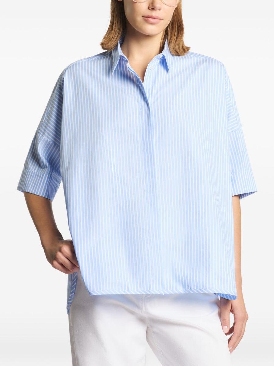 Fay Cotton Shirt Women Light Blue Striped Button Front Stretch Cotton Blend Versatile Workwear To Casual