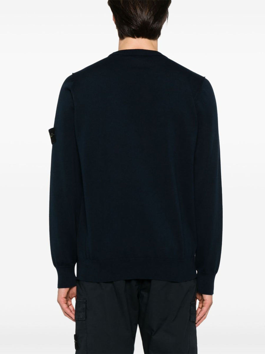Stone Island Navy Cotton Crewneck Sweater for Men with Premium Knit Texture and Subtle Branding Spring Summer 2026