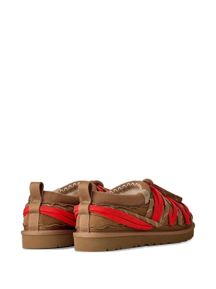 UGG Tasman Lace Slippers For Men Calf Leather Beige Lace Up With Rugged Treaded Sole