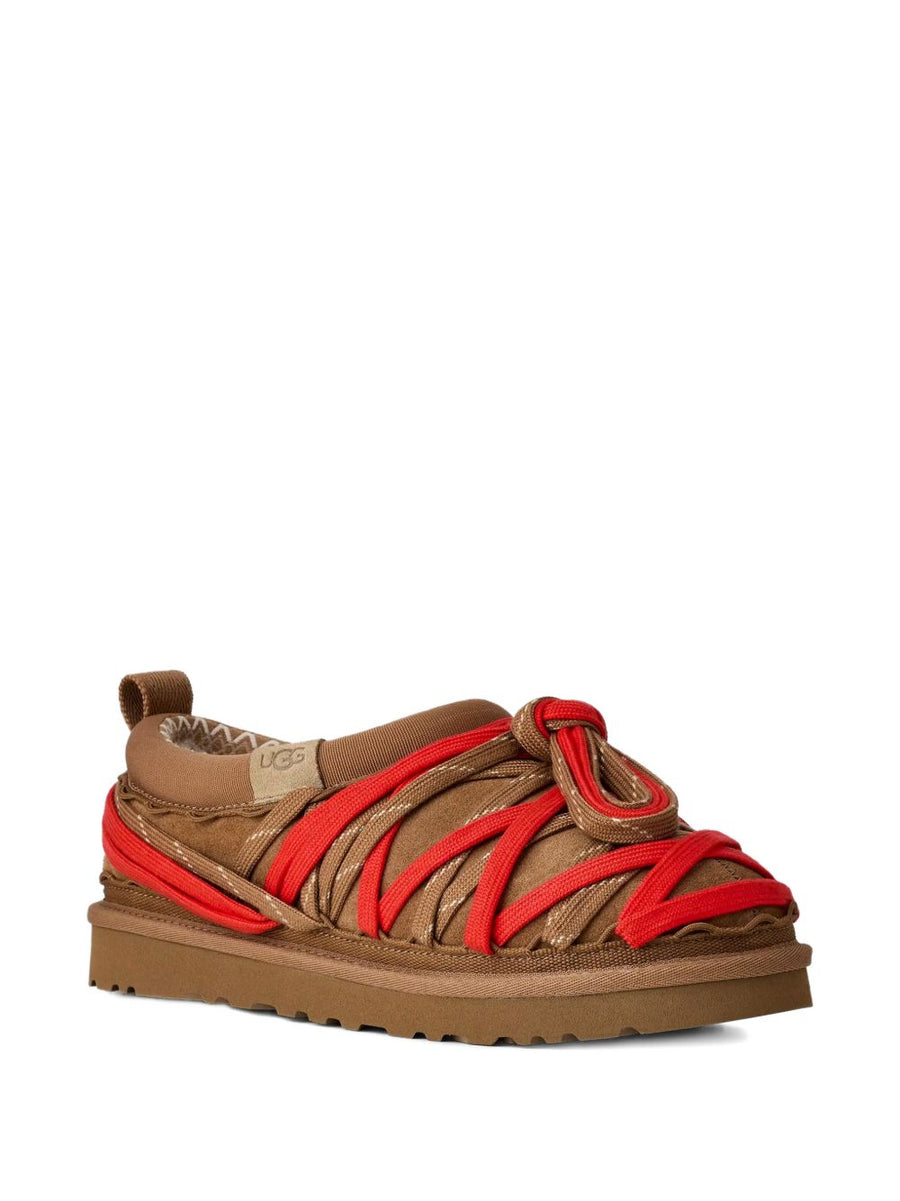 UGG Tasman Lace Slippers For Men Calf Leather Beige Lace Up With Rugged Treaded Sole