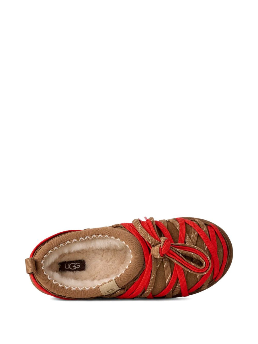 UGG Tasman Lace Slippers For Men Calf Leather Beige Lace Up With Rugged Treaded Sole