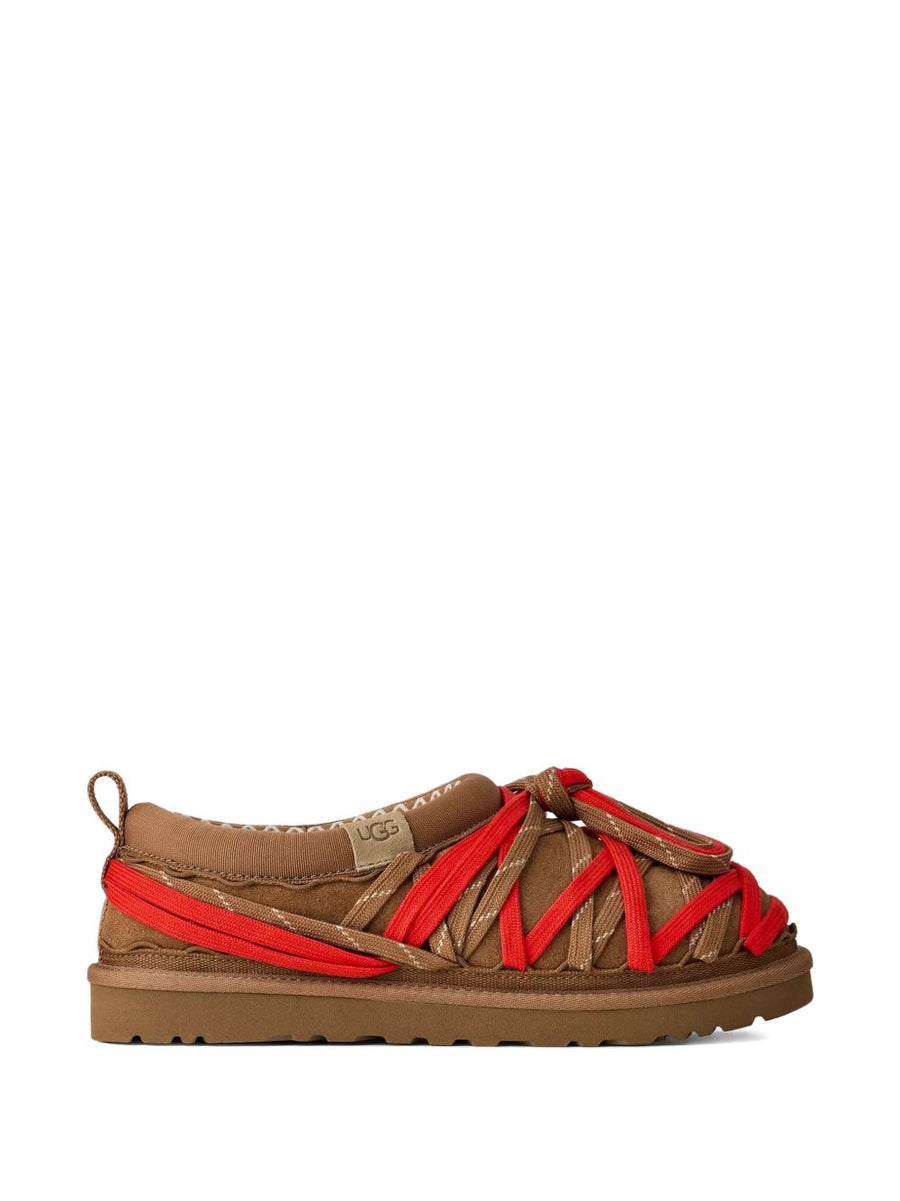 UGG Tasman Lace Slippers For Men Calf Leather Beige Lace Up With Rugged Treaded Sole