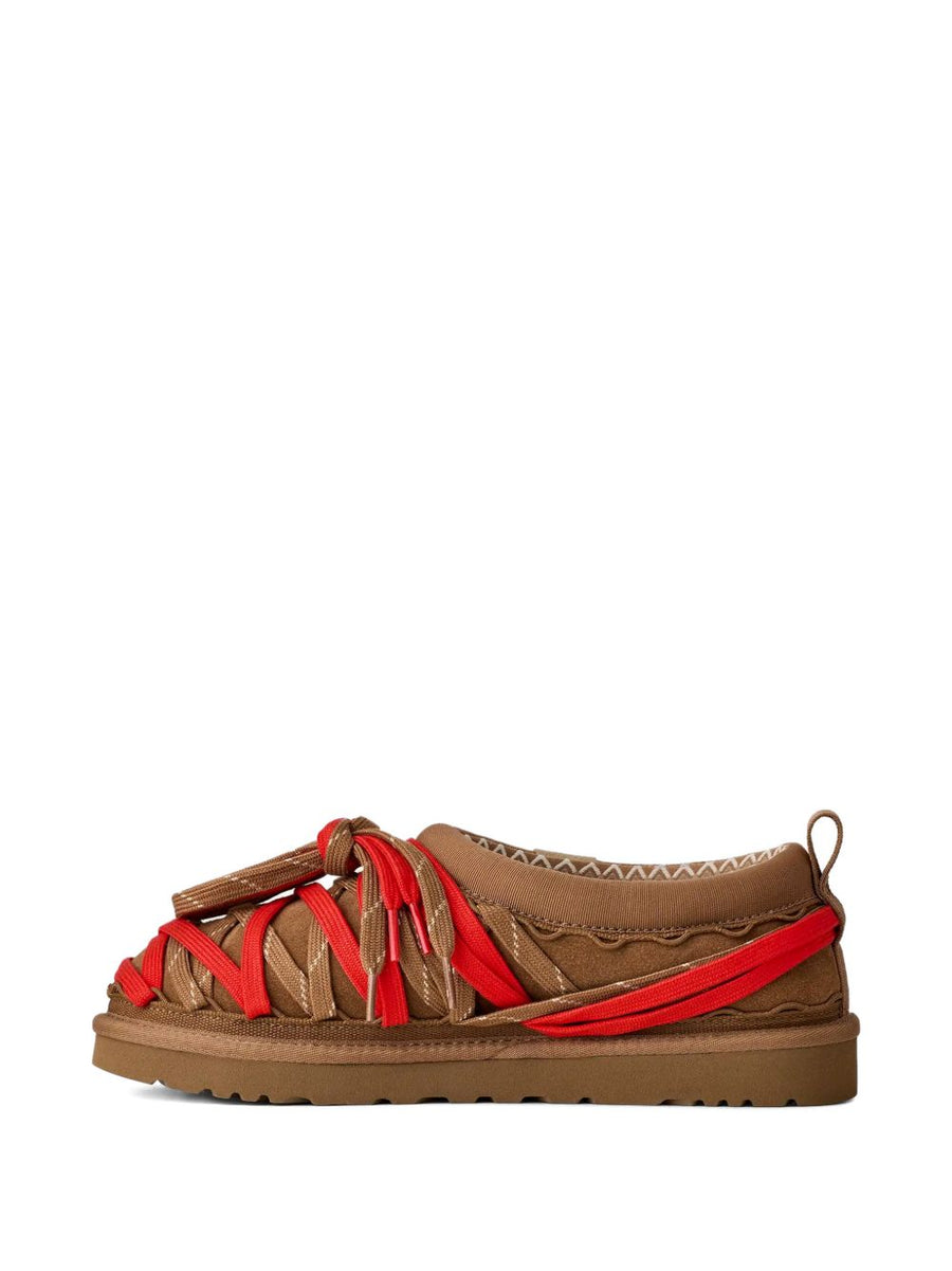 UGG Tasman Lace Slippers For Men Calf Leather Beige Lace Up With Rugged Treaded Sole