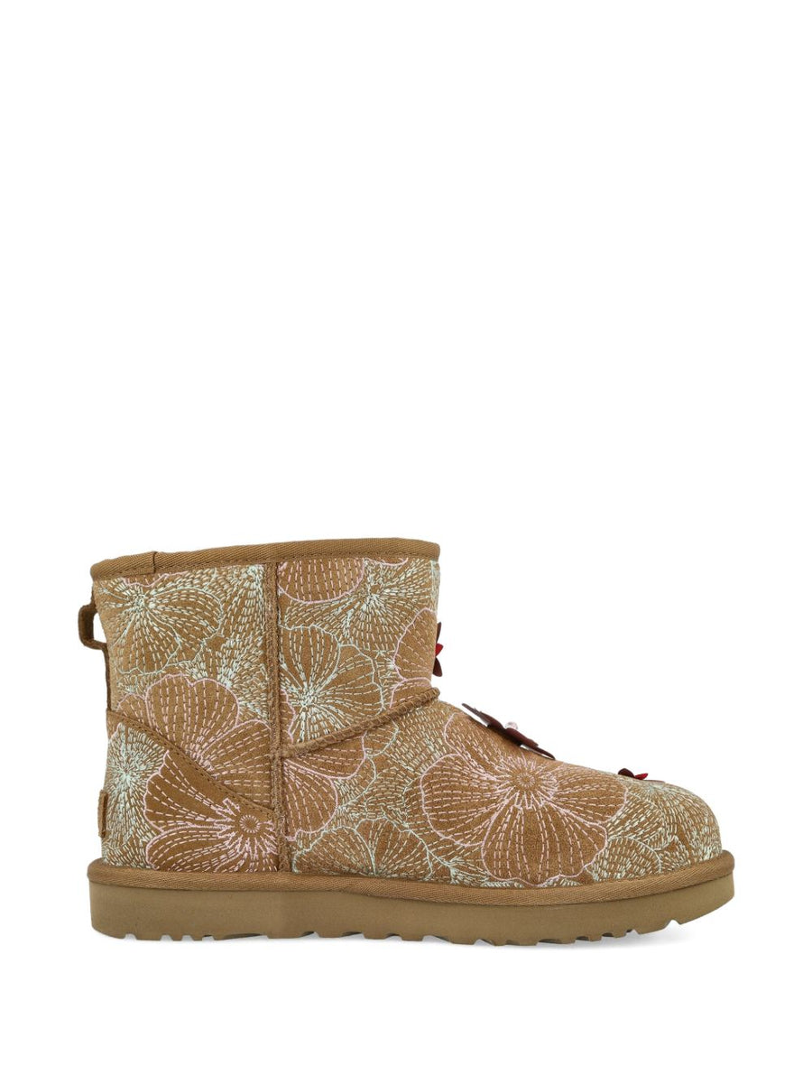 UGG Classic Mini Meadow Boots For Women Eco Friendly Recycled Wool And Floral Embroidery Beige