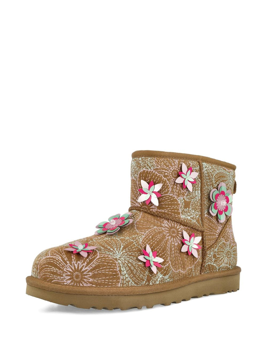 UGG Classic Mini Meadow Boots For Women Eco Friendly Recycled Wool And Floral Embroidery Beige