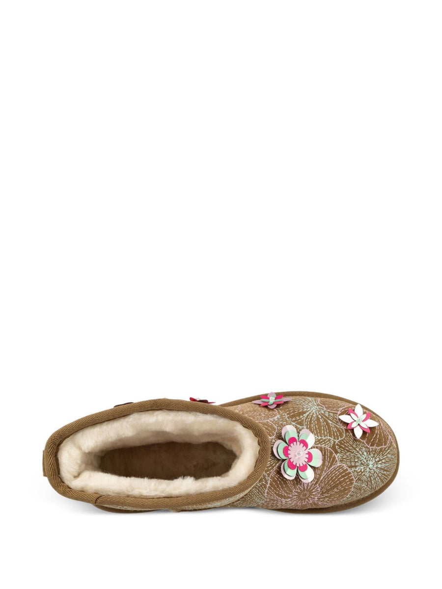 UGG Classic Mini Meadow Boots For Women Eco Friendly Recycled Wool And Floral Embroidery Beige