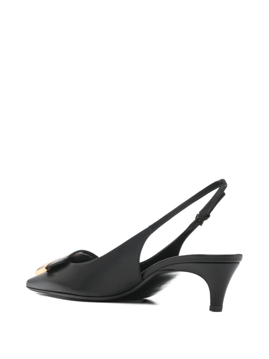 Sergio Rossi Black Leather Slingback Pumps Four Point Five Centimeter Heel Elegant Office To Evening For Women