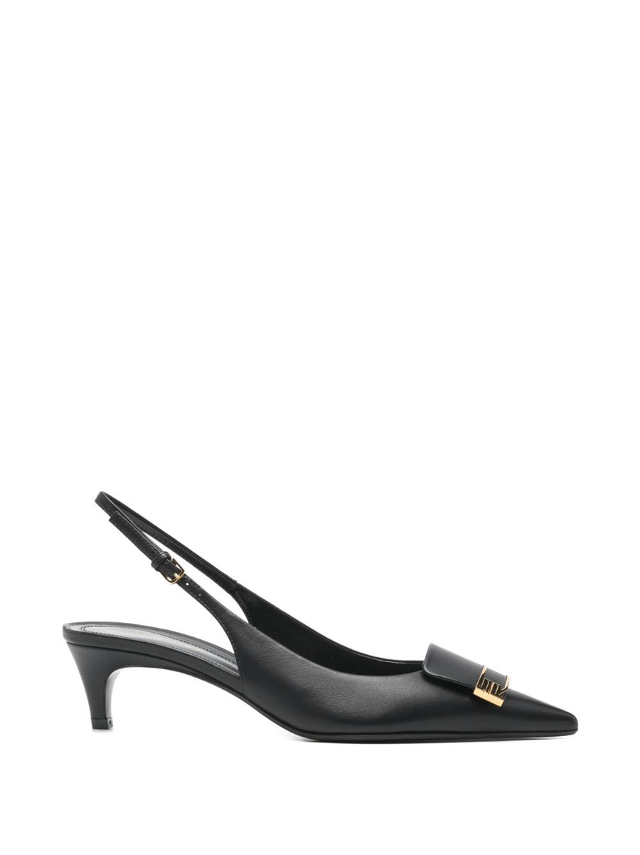 Sergio Rossi Black Leather Slingback Pumps Four Point Five Centimeter Heel Elegant Office To Evening For Women