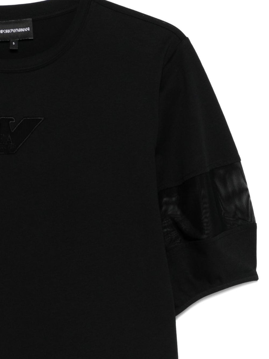 Emporio Armani Women's Cotton Crewneck Sweater With Mesh Detail And Discreet Logo For Effortless Luxury