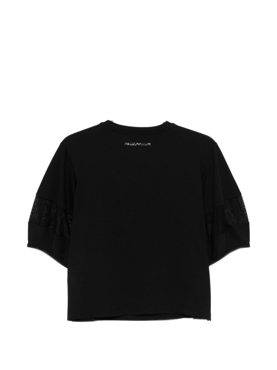 Emporio Armani Women's Cotton Crewneck Sweater With Mesh Detail And Discreet Logo For Effortless Luxury