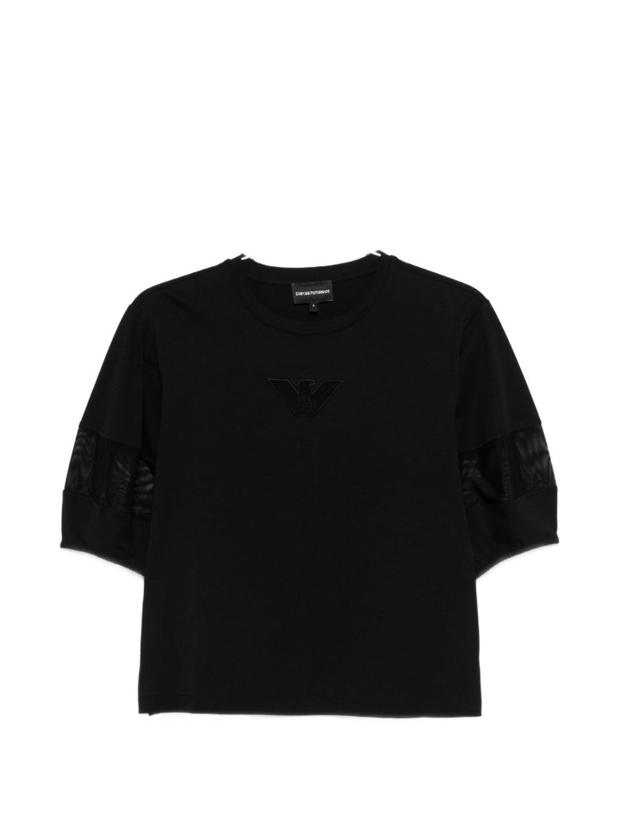 Emporio Armani Women's Cotton Crewneck Sweater With Mesh Detail And Discreet Logo For Effortless Luxury