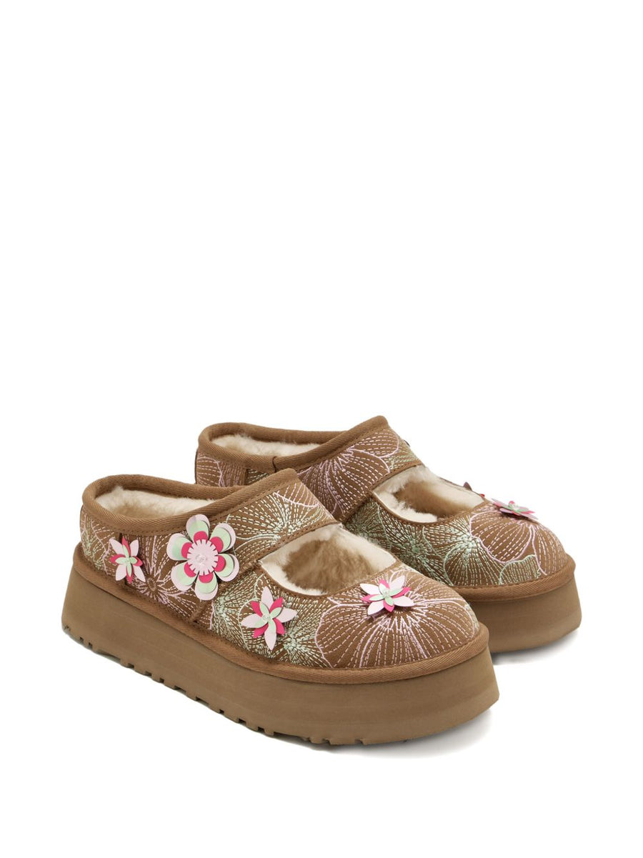 Mary Jane Flats UGG Bea Meadow Floral Embroidered Calf Suede Slip On Platform For Women