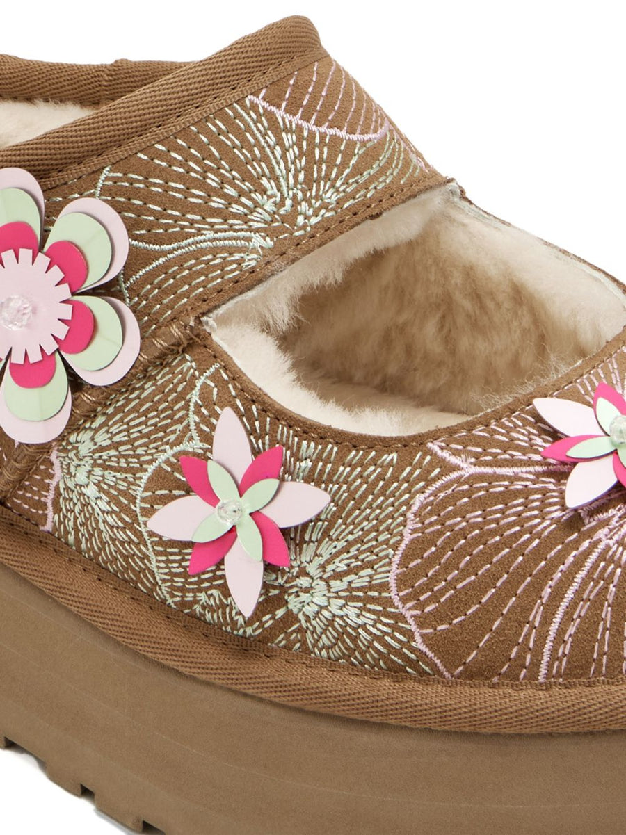 Mary Jane Flats UGG Bea Meadow Floral Embroidered Calf Suede Slip On Platform For Women