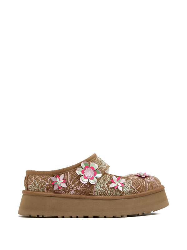 Mary Jane Flats UGG Bea Meadow Floral Embroidered Calf Suede Slip On Platform For Women