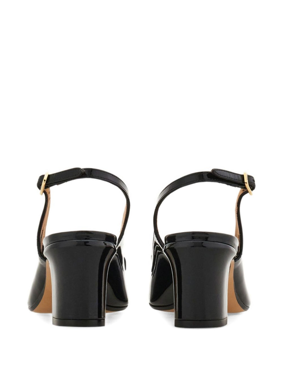 Ferragamo Vara Bow Slingback Black With Luxurious Gold Hardware Elegant Low Block Heel For Women
