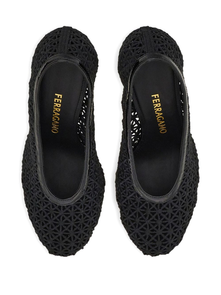 Ferragamo Macramé 90mm Pumps For Women Luxurious Stiletto With Intricate Black Macramé Details