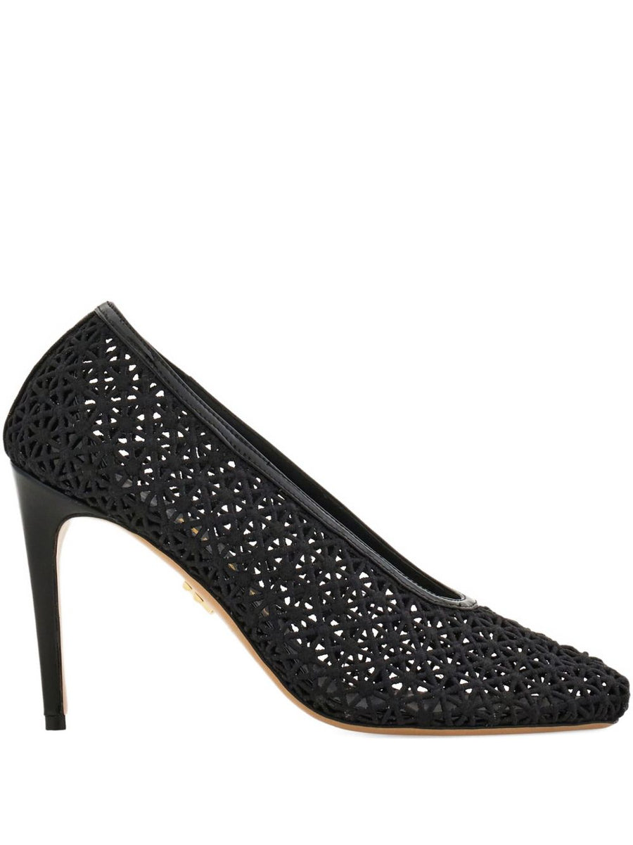 Ferragamo Macramé 90mm Pumps For Women Luxurious Stiletto With Intricate Black Macramé Details