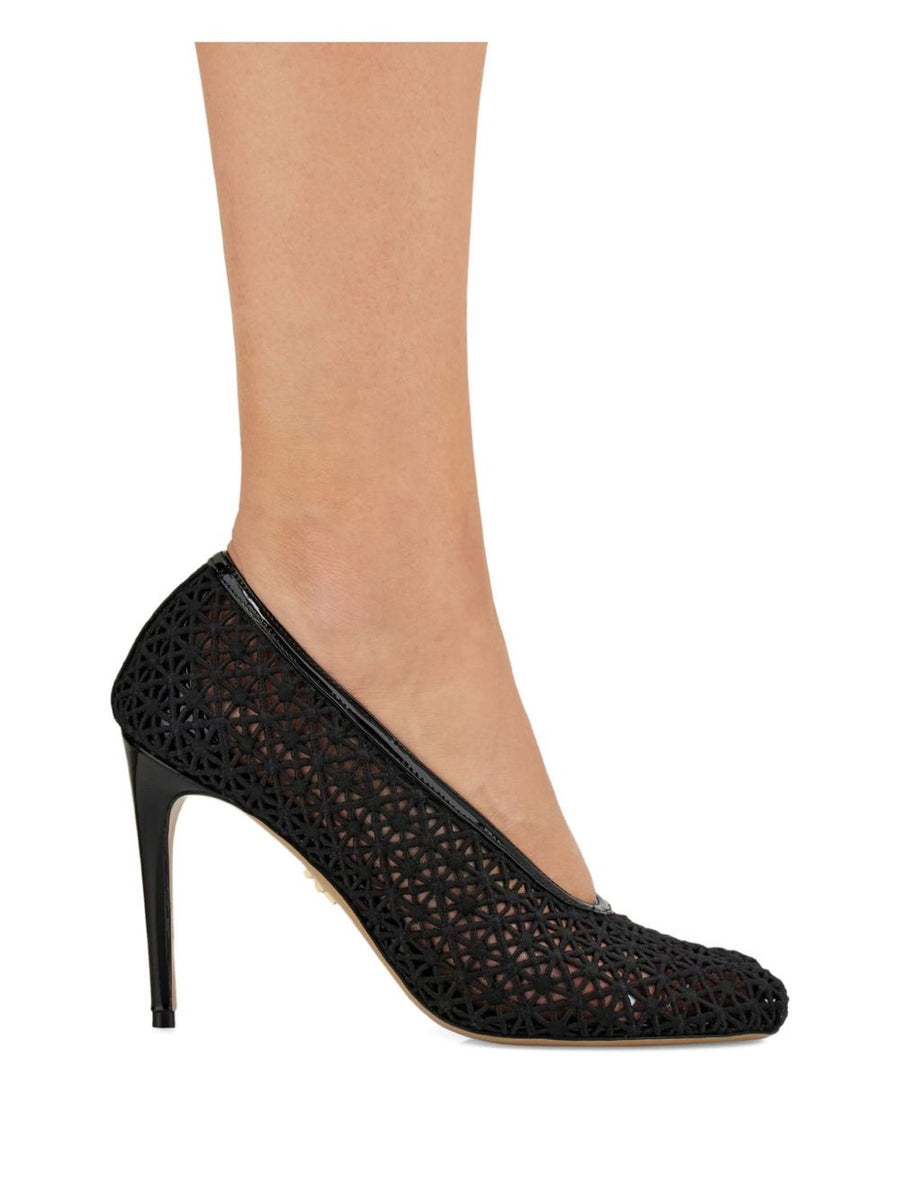 Ferragamo Macramé 90mm Pumps For Women Luxurious Stiletto With Intricate Black Macramé Details
